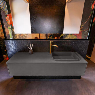 Mondiaz Badkamermeubelset Mondiaz Erin 150 cm met 1 Lade met RIDGE Wastafel Rechts Dark grey met 1 kraangat Greeploos Mat Dark Grey Grijs