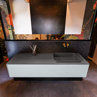 Mondiaz Badkamermeubelset Mondiaz Erin 150 cm met 1 Lade met RIDGE Wastafel Rechts Dark grey Zonder Kraangaten Greeploos Mat Clay Grijs