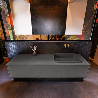 Mondiaz Badkamermeubelset Mondiaz Erin 150 cm met 1 Lade met RIDGE Wastafel Rechts Dark grey Zonder Kraangaten Greeploos Mat Dark Grey Grijs