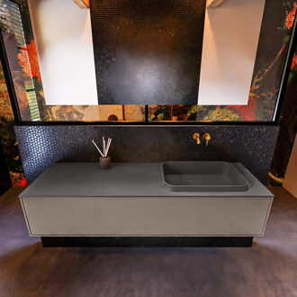 Mondiaz Badkamermeubelset Mondiaz Erin 150 cm met 1 Lade met RIDGE Wastafel Rechts Dark grey Zonder Kraangaten Greeploos Mat Smoke Grijs