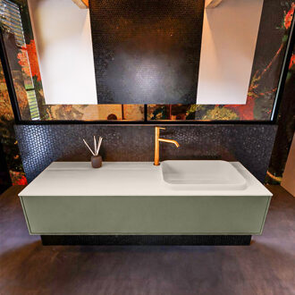 Mondiaz Badkamermeubelset Mondiaz Erin 150 cm met 1 Lade met RIDGE Wastafel Rechts Linen met 1 kraangat Greeploos Mat Army Groen