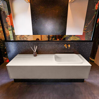 Mondiaz Badkamermeubelset Mondiaz Erin 150 cm met 1 Lade met RIDGE Wastafel Rechts Linen Zonder Kraangaten Greeploos Mat Smoke Grijs