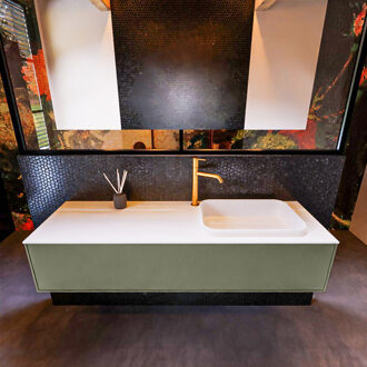 Mondiaz Badkamermeubelset Mondiaz Erin 150 cm met 1 Lade met RIDGE Wastafel Rechts Talc met 1 kraangat Greeploos Mat Army Groen