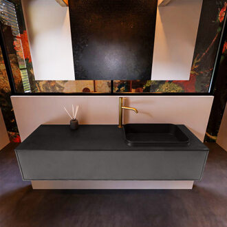 Mondiaz Badkamermeubelset Mondiaz Erin 150 cm met 1 Lade met RIDGE Wastafel Rechts Urban met 1 kraangat Greeploos Mat Dark Grey Grijs