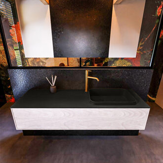 Mondiaz Badkamermeubelset Mondiaz Erin 150 cm met 1 Lade met RIDGE Wastafel Rechts Urban met 1 kraangat Greeploos Mat Underlayment Eiken