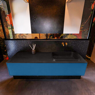 Mondiaz Badkamermeubelset Mondiaz Erin 150 cm met 1 Lade met RIDGE Wastafel Rechts Urban Zonder Kraangaten Greeploos Mat Jeans Blauw