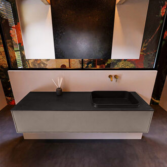 Mondiaz Badkamermeubelset Mondiaz Erin 150 cm met 1 Lade met RIDGE Wastafel Rechts Urban Zonder Kraangaten Greeploos Mat Smoke Grijs