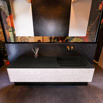 Mondiaz Badkamermeubelset Mondiaz Erin 150 cm met 1 Lade met RIDGE Wastafel Rechts Urban Zonder Kraangaten Greeploos Mat Underlayment Eiken