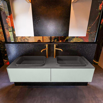 Mondiaz Badkamermeubelset Mondiaz Erin 150 cm met 2 Lades met RIDGE Wastafel Dubbel Dark grey met 2 kraangaten Greeploos Mat Greey Groen