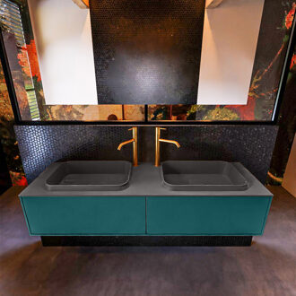 Mondiaz Badkamermeubelset Mondiaz Erin 150 cm met 2 Lades met RIDGE Wastafel Dubbel Dark grey met 2 kraangaten Greeploos Mat Smag Blauw