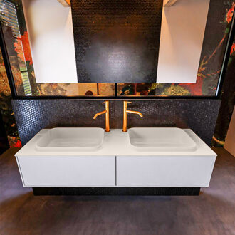 Mondiaz Badkamermeubelset Mondiaz Erin 150 cm met 2 Lades met RIDGE Wastafel Dubbel Linen met 2 kraangaten Greeploos Mat Cale Grijs