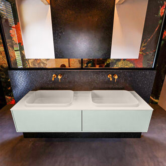 Mondiaz Badkamermeubelset Mondiaz Erin 150 cm met 2 Lades met RIDGE Wastafel Dubbel Linen Zonder Kraangaten Greeploos Mat Greey Groen