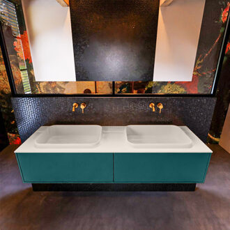 Mondiaz Badkamermeubelset Mondiaz Erin 150 cm met 2 Lades met RIDGE Wastafel Dubbel Linen Zonder Kraangaten Greeploos Mat Smag Blauw