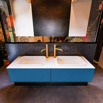 Mondiaz Badkamermeubelset Mondiaz Erin 150 cm met 2 Lades met RIDGE Wastafel Dubbel Talc met 2 kraangaten Greeploos Mat Jeans Blauw