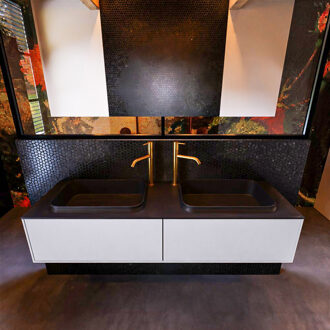 Mondiaz Badkamermeubelset Mondiaz Erin 150 cm met 2 Lades met RIDGE Wastafel Dubbel Urban met 2 kraangaten Greeploos Mat Cale Grijs