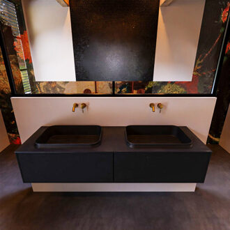 Mondiaz Badkamermeubelset Mondiaz Erin 150 cm met 2 Lades met RIDGE Wastafel Dubbel Urban Zonder Kraangaten Greeploos Mat Urban Zwart