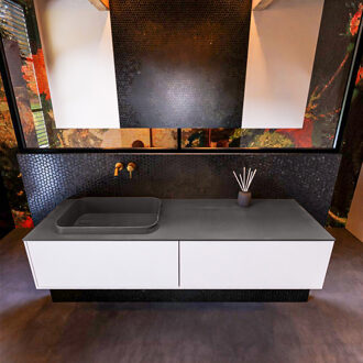 Mondiaz Badkamermeubelset Mondiaz Erin 150 cm met 2 Lades met RIDGE Wastafel Links Dark grey Zonder Kraangaten Greeploos Mat Talc Wit