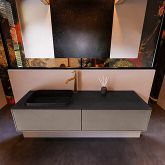 Mondiaz Badkamermeubelset Mondiaz Erin 150 cm met 2 Lades met RIDGE Wastafel Links Urban met 1 kraangat Greeploos Mat Smoke Grijs