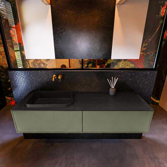 Mondiaz Badkamermeubelset Mondiaz Erin 150 cm met 2 Lades met RIDGE Wastafel Links Urban Zonder Kraangaten Greeploos Mat Army Groen