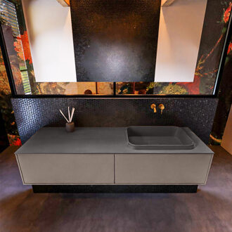 Mondiaz Badkamermeubelset Mondiaz Erin 150 cm met 2 Lades met RIDGE Wastafel Rechts Dark grey Zonder Kraangaten Greeploos Mat Smoke Grijs