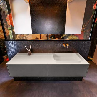 Mondiaz Badkamermeubelset Mondiaz Erin 150 cm met 2 Lades met RIDGE Wastafel Rechts Linen Zonder Kraangaten Greeploos Mat Dark Grey Grijs