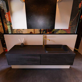 Mondiaz Badkamermeubelset Mondiaz Erin 150 cm met 2 Lades met RIDGE Wastafel Rechts Urban met 1 kraangat Greeploos Mat Antracite Antraciet