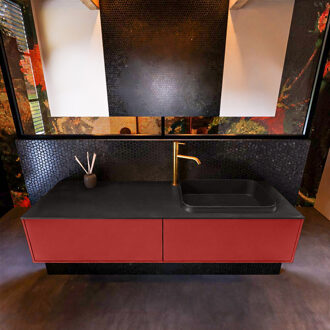 Mondiaz Badkamermeubelset Mondiaz Erin 150 cm met 2 Lades met RIDGE Wastafel Rechts Urban met 1 kraangat Greeploos Mat Fire Rood