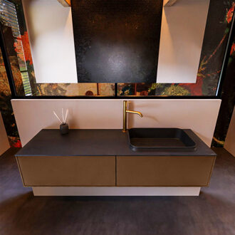 Mondiaz Badkamermeubelset Mondiaz Erin 150 cm met 2 Lades met RIDGE Wastafel Rechts Urban met 1 kraangat Greeploos Mat Rust Bruin