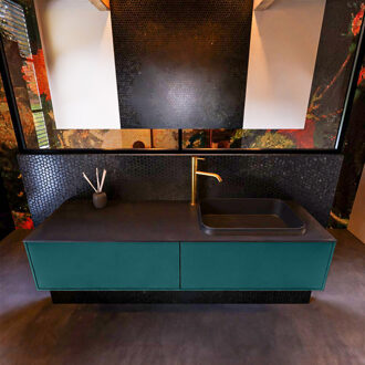 Mondiaz Badkamermeubelset Mondiaz Erin 150 cm met 2 Lades met RIDGE Wastafel Rechts Urban met 1 kraangat Greeploos Mat Smag Blauw