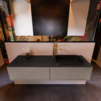 Mondiaz Badkamermeubelset Mondiaz Erin 150 cm met 2 Lades met RIDGE Wastafel Rechts Urban met 1 kraangat Greeploos Mat Smoke Grijs