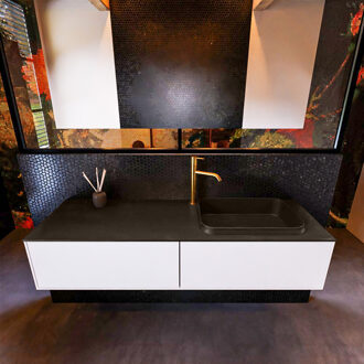 Mondiaz Badkamermeubelset Mondiaz Erin 150 cm met 2 Lades met RIDGE Wastafel Rechts Urban met 1 kraangat Greeploos Mat Talc Wit