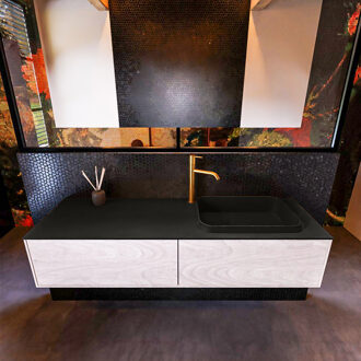 Mondiaz Badkamermeubelset Mondiaz Erin 150 cm met 2 Lades met RIDGE Wastafel Rechts Urban met 1 kraangat Greeploos Mat Underlayment Eiken