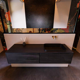 Mondiaz Badkamermeubelset Mondiaz Erin 150 cm met 2 Lades met RIDGE Wastafel Rechts Urban Zonder Kraangaten Greeploos Mat Dark Brown Bruin