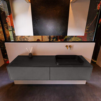 Mondiaz Badkamermeubelset Mondiaz Erin 150 cm met 2 Lades met RIDGE Wastafel Rechts Urban Zonder Kraangaten Greeploos Mat Dark Grey Grijs