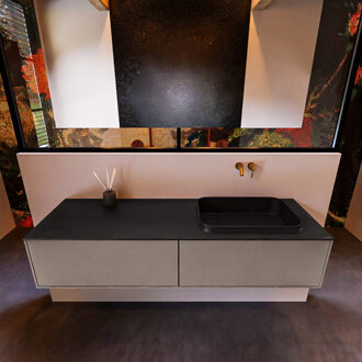 Mondiaz Badkamermeubelset Mondiaz Erin 150 cm met 2 Lades met RIDGE Wastafel Rechts Urban Zonder Kraangaten Greeploos Mat Smoke Grijs