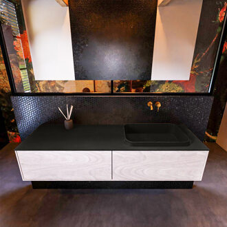 Mondiaz Badkamermeubelset Mondiaz Erin 150 cm met 2 Lades met RIDGE Wastafel Rechts Urban Zonder Kraangaten Greeploos Mat Underlayment Eiken