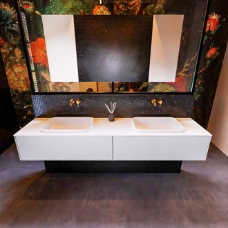 Mondiaz Badkamermeubelset Mondiaz Erin 200 cm met 2 Lades met RIDGE Wastafel Dubbel Talc Zonder Kraangaten Greeploos Mat Cale Grijs