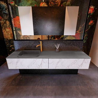 Mondiaz Badkamermeubelset Mondiaz Erin 200 cm met 2 Lades met RIDGE Wastafel Links Dark grey met 1 kraangat Greeploos Mat Carrara Wit