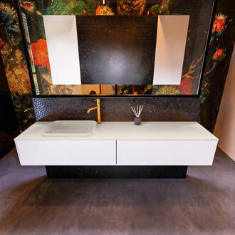 Mondiaz Badkamermeubelset Mondiaz Erin 200 cm met 2 Lades met RIDGE Wastafel Links Linen met 1 kraangat Greeploos Mat Talc Wit