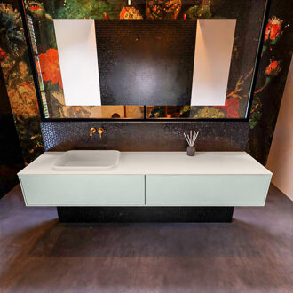 Mondiaz Badkamermeubelset Mondiaz Erin 200 cm met 2 Lades met RIDGE Wastafel Links Linen Zonder Kraangaten Greeploos Mat Greey Groen