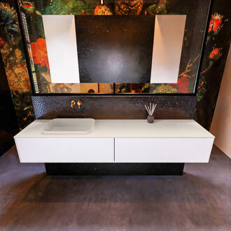 Mondiaz Badkamermeubelset Mondiaz Erin 200 cm met 2 Lades met RIDGE Wastafel Links Linen Zonder Kraangaten Greeploos Mat Talc Wit