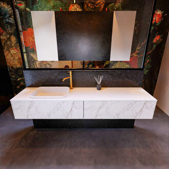 Mondiaz Badkamermeubelset Mondiaz Erin 200 cm met 2 Lades met RIDGE Wastafel Links Talc met 1 kraangat Greeploos Mat Carrara Wit