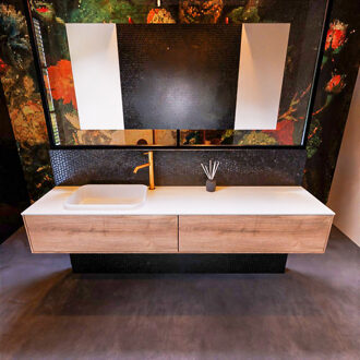 Mondiaz Badkamermeubelset Mondiaz Erin 200 cm met 2 Lades met RIDGE Wastafel Links Talc met 1 kraangat Greeploos Mat Washed Oak Eiken