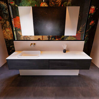 Mondiaz Badkamermeubelset Mondiaz Erin 200 cm met 2 Lades met RIDGE Wastafel Links Talc Zonder Kraangaten Greeploos Mat Antracite Antraciet