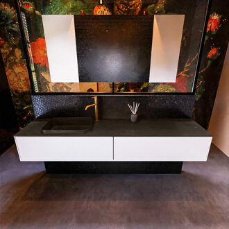 Mondiaz Badkamermeubelset Mondiaz Erin 200 cm met 2 Lades met RIDGE Wastafel Links Urban met 1 kraangat Greeploos Mat Talc Wit