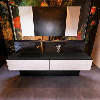 Mondiaz Badkamermeubelset Mondiaz Erin 200 cm met 2 Lades met RIDGE Wastafel Links Urban met 1 kraangat Greeploos Mat Underlayment Eiken