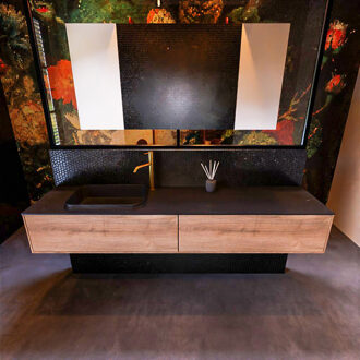 Mondiaz Badkamermeubelset Mondiaz Erin 200 cm met 2 Lades met RIDGE Wastafel Links Urban met 1 kraangat Greeploos Mat Washed Oak Eiken