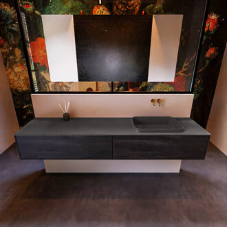 Mondiaz Badkamermeubelset Mondiaz Erin 200 cm met 2 Lades met RIDGE Wastafel Rechts Dark grey Zonder Kraangaten Greeploos Mat Antracite Antraciet