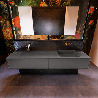 Mondiaz Badkamermeubelset Mondiaz Erin 200 cm met 2 Lades met RIDGE Wastafel Rechts Dark grey Zonder Kraangaten Greeploos Mat Dark Grey Grijs