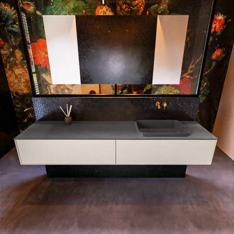 Mondiaz Badkamermeubelset Mondiaz Erin 200 cm met 2 Lades met RIDGE Wastafel Rechts Dark grey Zonder Kraangaten Greeploos Mat Linen Beige